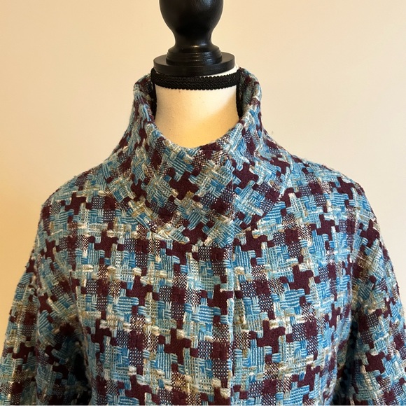 Vintage Tweed Textured  Blue & White Women’s Blazer Style Coat Medium Fit - Picture 8 of 10